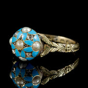 Antique Georgian Blue Forget Me Not Pearl Diamond Ring Dated 1801