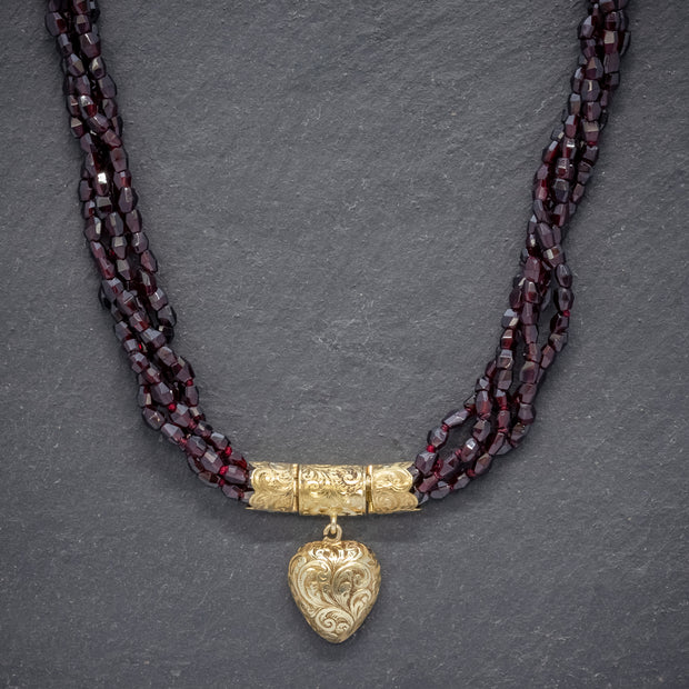 Antique Georgian Garnet Necklace 18Ct Gold Heart Locket Circa 1800