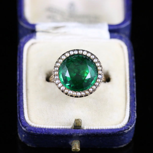 Antique Georgian Green Paste Ring 18Ct Gold Circa 1750