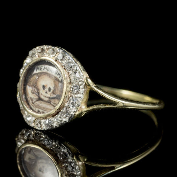 Georgian Memento Mori Diamond Skull Ring 18Ct Gold Dated 1813 Boxed