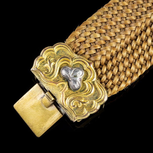 Antique Georgian Hair Bracelet Gold Silver Clasp