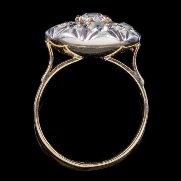Antique Georgian Old Cut Diamond Cluster Ring 18Ct Gold Silver Circa 1830