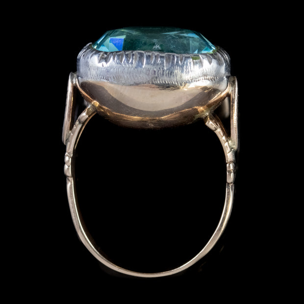 Antique Georgian Paste Aquamarine Ring 18Ct Gold Silver Circa 1800