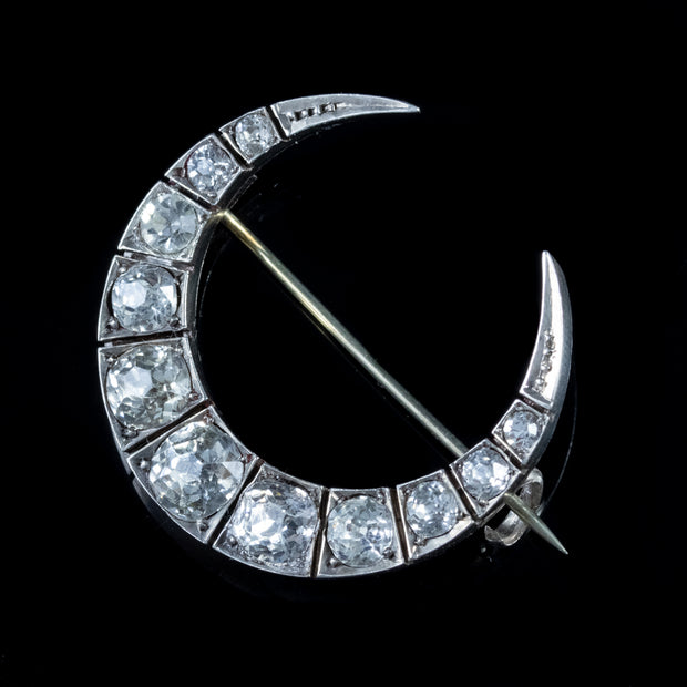 Antique Victorian Paste Crescent Moon Brooch Silver Circa 1900