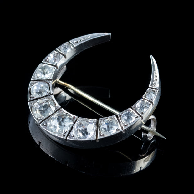 Antique Victorian Paste Crescent Moon Brooch Silver Circa 1900