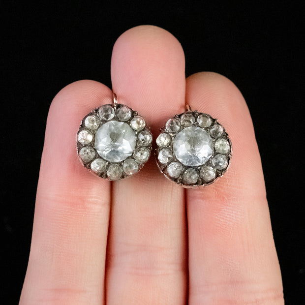 Antique Georgian Paste Cluster Earrings Silver 18ct Gold Wires