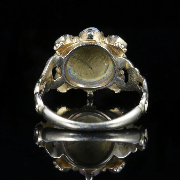 Antique Georgian Ruby Pearl Ring 18Ct Gold Circa 1800