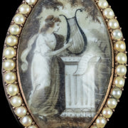 Antique Georgian Sepia Miniature Painting Pearl 18Ct Rose Gold Circa 1830