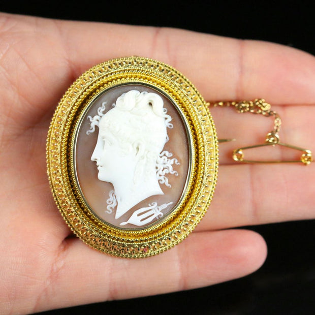 Antique Gold Cameo Brooch With Locket Back 18Ct Gold 1860