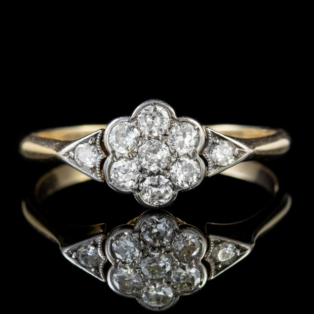 Antique Old Cut Diamond Flower Cluster Ring 18Ct Gold Circa 1918