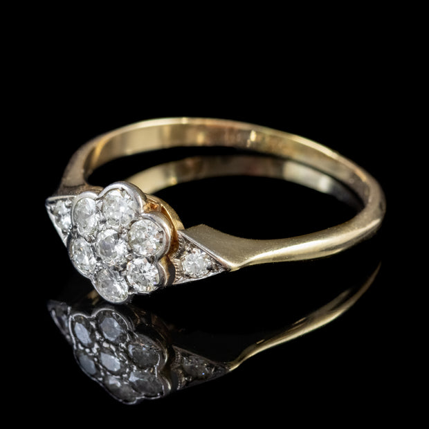 Antique Old Cut Diamond Flower Cluster Ring 18Ct Gold Circa 1918