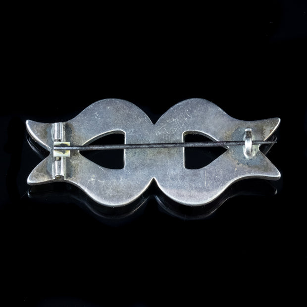 Antique Scottish Victorian Agate Bow Brooch Silver Circa 1860
