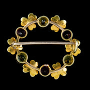 Antique Suffragette Clover Brooch Peridot Amethyst Pearl 15Ct Gold Circa 1910