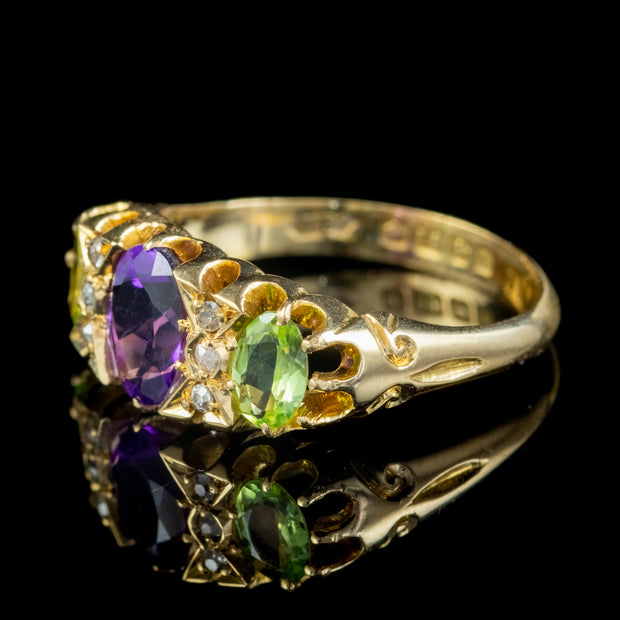 Antique Suffragette Amethyst Diamond Peridot Ring 18Ct Gold Dated 1918