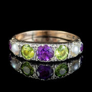 Antique Suffragette Amethyst Peridot Pearl Ring 9Ct Gold Circa 1910