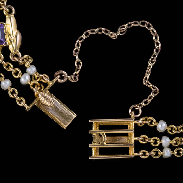 Antique Suffragette Bracelet Peridot Pearl Amethyst 15Ct Gold Circa 1918