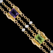 Antique Suffragette Bracelet Peridot Pearl Amethyst 15Ct Gold Circa 1918