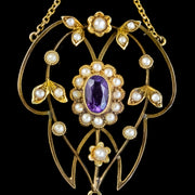Antique Suffragette Floral Pendant Amethyst Peridot Pearl 9Ct Gold Circa 1910
