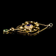 Antique Suffragette Floral Pendant Amethyst Peridot Pearl 9Ct Gold Circa 1910