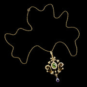 Antique Suffragette Floral Pendant Brooch Necklace 9Ct Gold Circa 1910