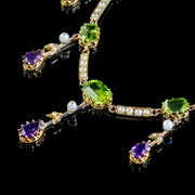 Antique Suffragette Necklace 18Ct Gold Amethyst Peridot Pearl Circa 1910 London And Ryder Boxed