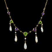 Antique Suffragette Necklace Baroque Pearls Amethyst Peridot 15Ct Gold Circa 1910