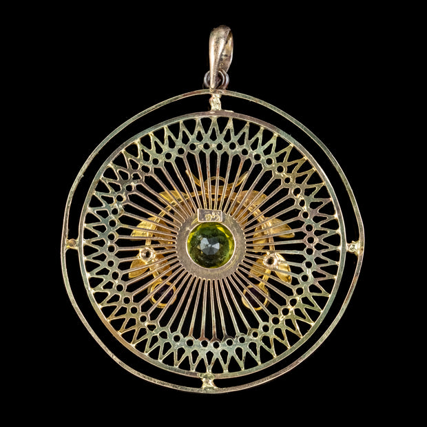 Antique Suffragette Pendant Peridot Pearls Amethyst 9Ct Gold Circa 1910
