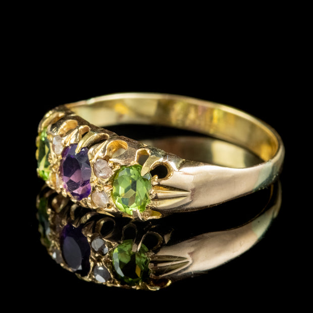 Antique Suffragette Ring Amethyst Peridot Diamond 15Ct Gold Circa 1910