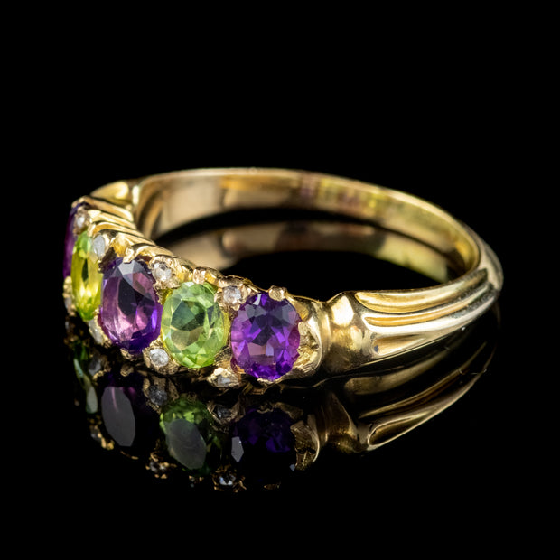 Antique Suffragette Ring Amethyst Peridot Diamond 18Ct Gold Circa 1910