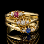 Antique Victorian Trilogy Ring Stack Ruby Sapphire Diamond 18Ct Gold Circa 1880