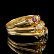 Antique Victorian Trilogy Ring Stack Ruby Sapphire Diamond 18Ct Gold Circa 1880