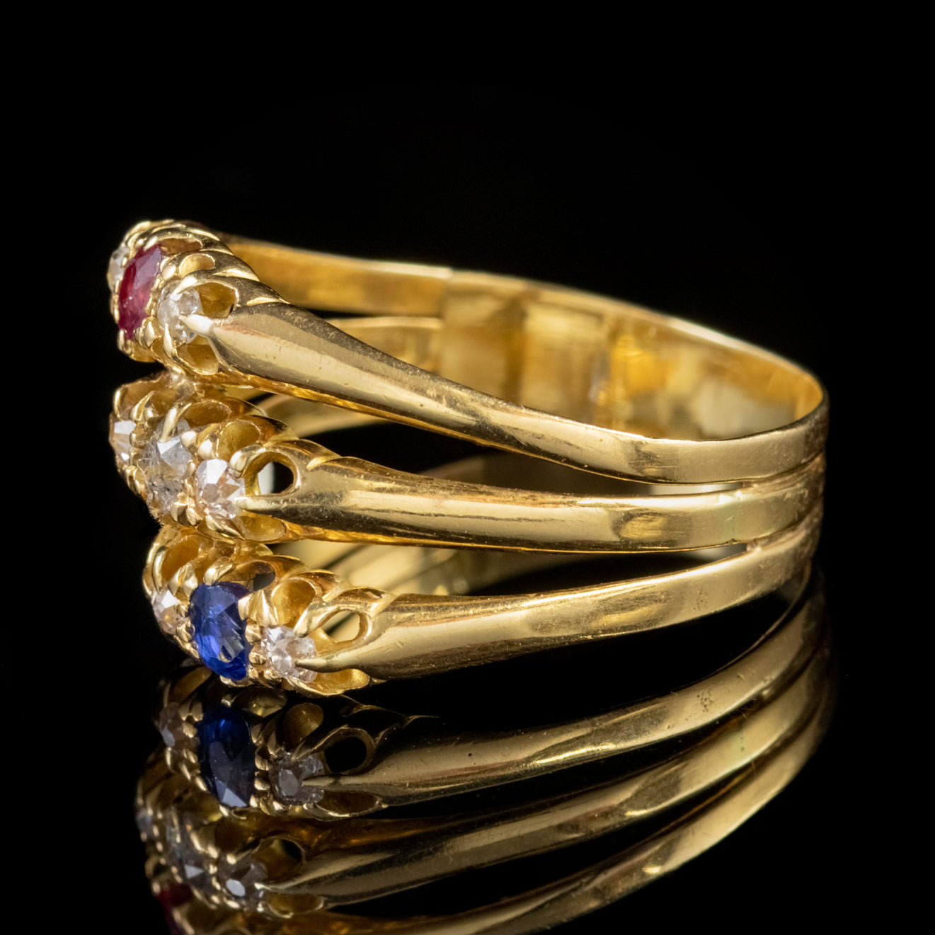 Antique Victorian Trilogy Ring Stack Ruby Sapphire Diamond 18ct Gold ...