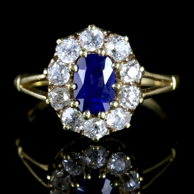 Antique Victorian Sapphire Diamond Ring 18Ct Gold Circa 1900
