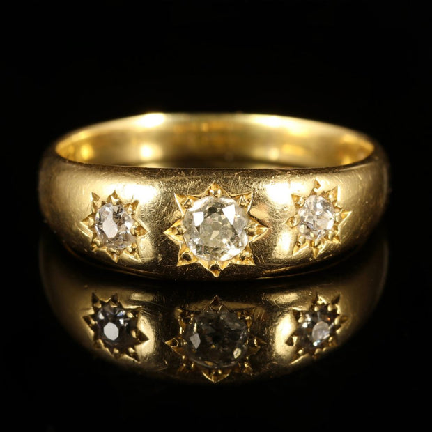 Antique Victorian 0.40Ct Diamond 18Ct Yellow Gold Trilogy Ring Unisex