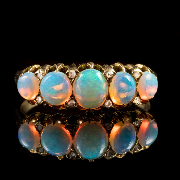 Antique Victorian 1.3Ct Opal Diamond Ring 18Ct Gold Circa 1890