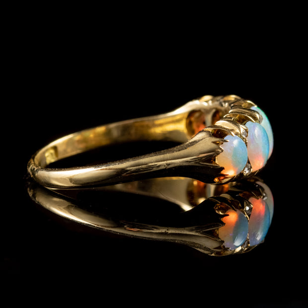 Antique Victorian 1.3Ct Opal Diamond Ring 18Ct Gold Circa 1890