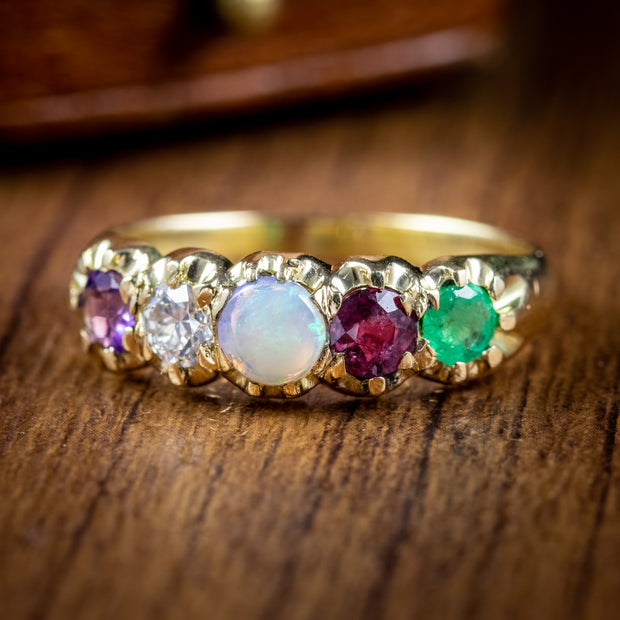 Antique Victorian 15Ct Gold Gemstone Adore Ring Circa 1900