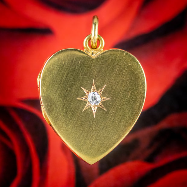 Antique Victorian 18Ct Gold Diamond Heart Locket Pendant Circa 1900