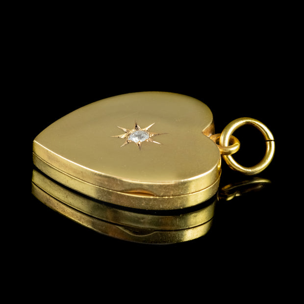 Antique Victorian 18Ct Gold Diamond Heart Locket Pendant Circa 1900