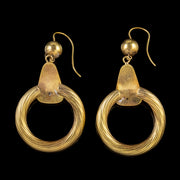 Antique Victorian 18Ct Gold Hoop Drop Earrings Circa 1900