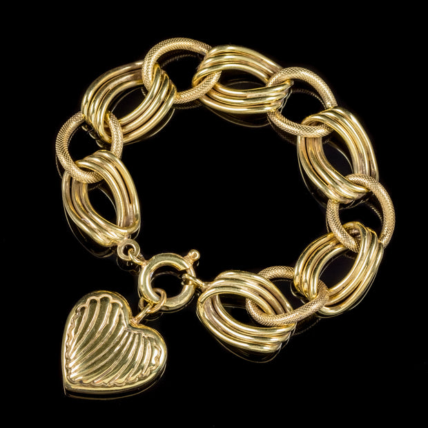 Antique Victorian 18Ct Gold On Silver Heart Charm Bracelet Circa 1900