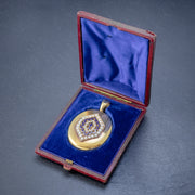 Antique Victorian 18ct Gold Pearl Locket Blue Enamel Cross Circa 1900 Boxed