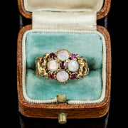 Antique Victorian 18Ct Gold Ruby Opal Ring Dated Birmingham 1888
