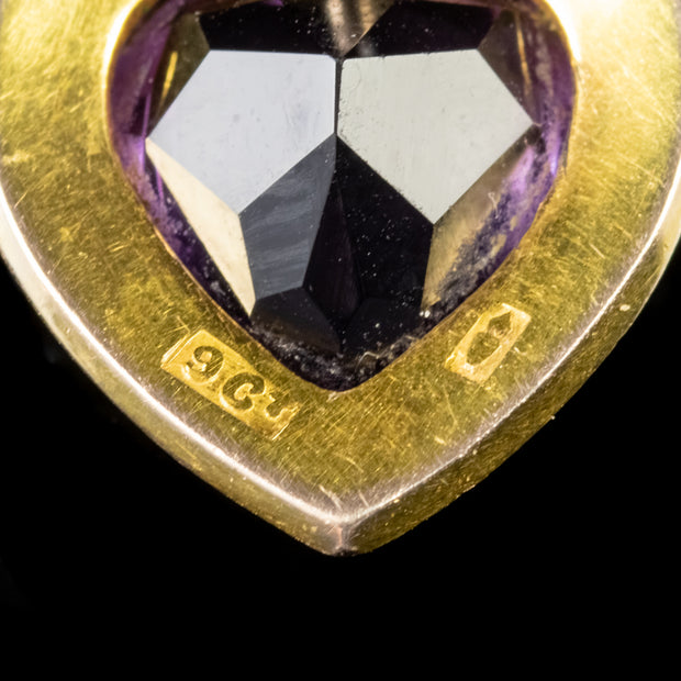 Antique Victorian 3.25Ct Amethyst Pearl Heart Pendant 9Ct Gold Circa 1880