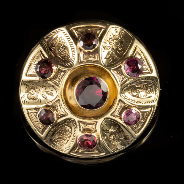 Antique Victorian 3Ct Almandine Garnet Brooch Locket 9Ct Gold Circa 1880