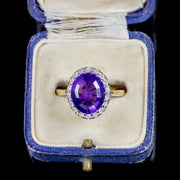 Antique Victorian 5Ct Amethyst Diamond Ring 18Ct Gold Circa 1900