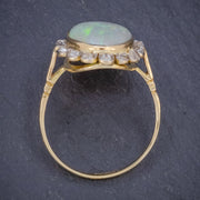 Antique Victorian 6Ct Natural Opal Diamond Cluster Ring 18Ct Gold Circa 1900