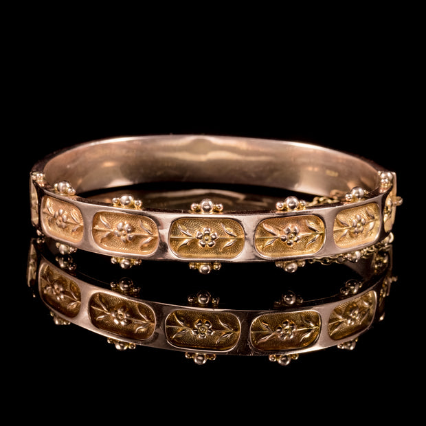 Antique Victorian 9Ct Gold Floral Forget Me Not Bangle Dated Birmingham 1865