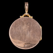 ANTIQUE VICTORIAN 9CT ROSE GOLD ROUND ENGRAVED LOCKET CIRCA 1900