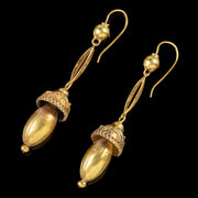 Antique Victorian Acorn Drop Earrings Etruscan Revival 18Ct Gold Circa 1860